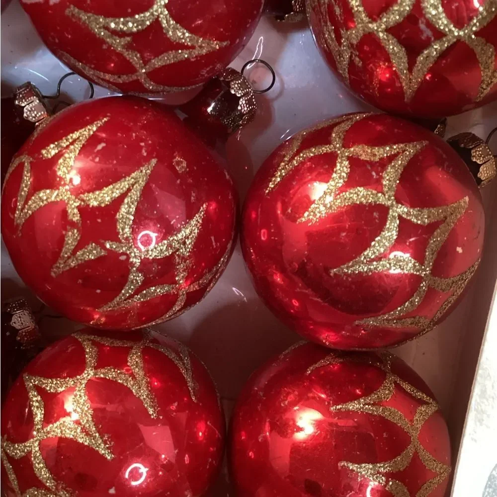 Magic Rauch Festive Red and Gold 11 Vintage Glass Ornaments